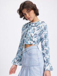 DressBerry Vintage Vibes Floral Tie-Up Neck Crop Top