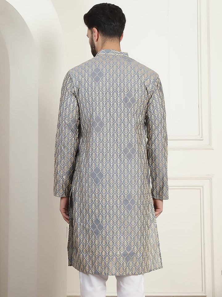 SOJANYA Kolar Mandarin Sulam Bunga Pure Cotton Kurta Lurus