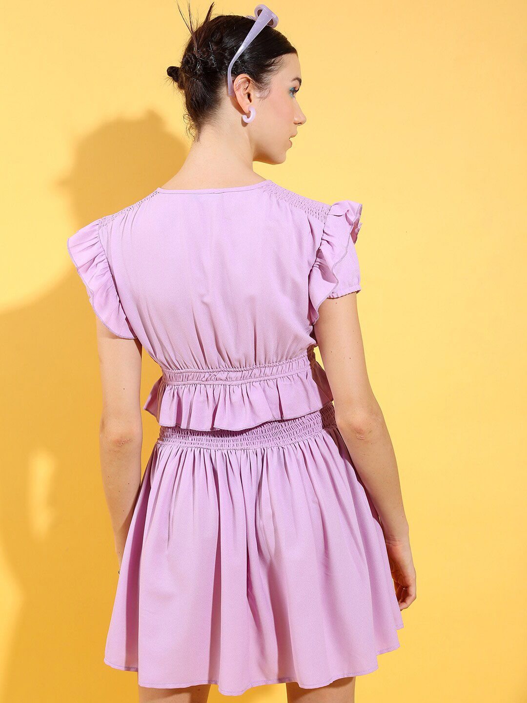 Tokyo Talkies Tie Up Neck Smocked And Pleat Detail Fit & Flare Mini Dress