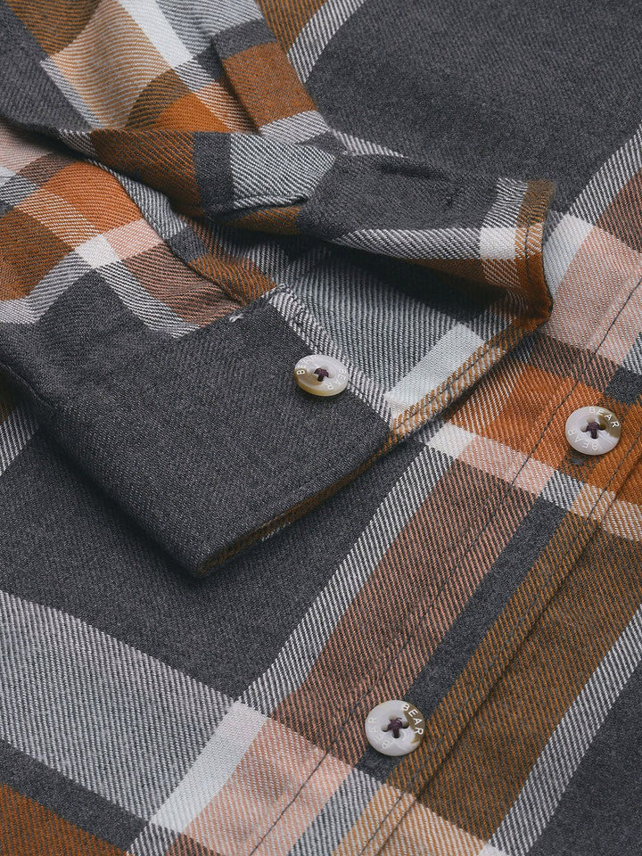 THE BEAR HOUSE Ardor Edition Men Orange Slim Fit Tartan Checked  Pure Cotton Casual Shirt