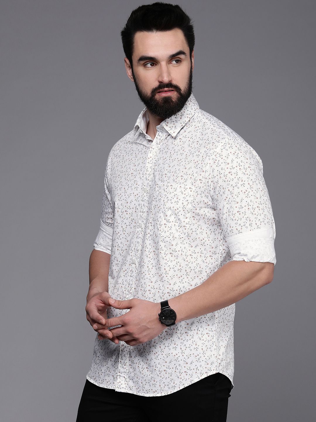 Raymond Men Slim Fit Floral Printed Pure Cotton Casual Shirt