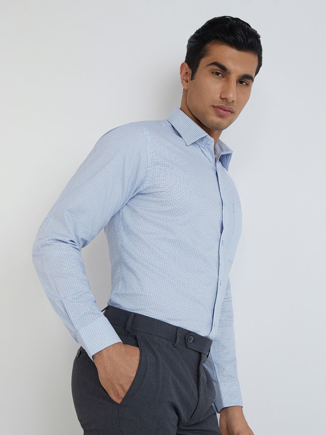 Raymond Pure Cotton Self Design Textured Slim Fit Formal Shirt