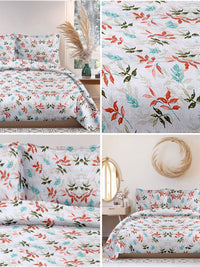 Cortina Glazed Cotton Red & White Floral 140 TC King Bedsheet with 2 Pillow Covers