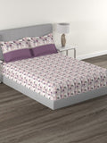 MYTRIDENT Mauve  White Floral Cotton 144 TC Queen Bedsheet With 2 Pillow Covers