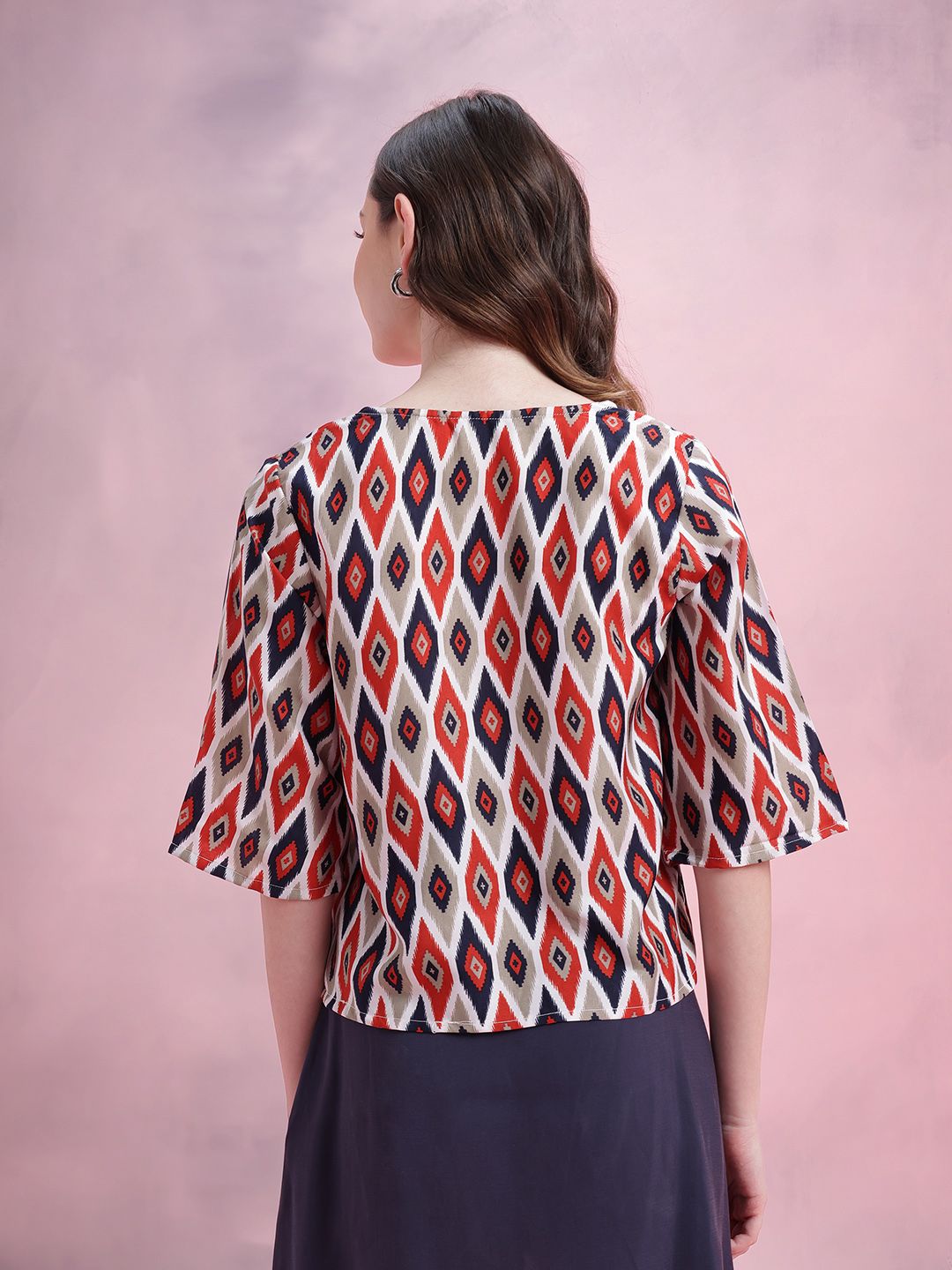DressBerry Ikat Print Flared Sleeve Top