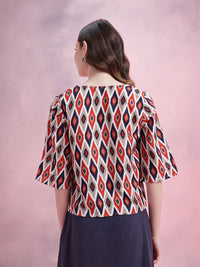 DressBerry Ikat Print Flared Sleeve Top