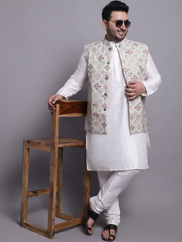 SOJANYA PLUS Regular Silk Kurta with Churidar & Nehrujacket