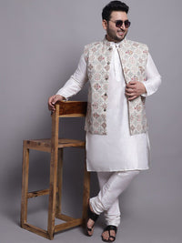 SOJANYA PLUS Regular Silk Kurta with Churidar & Nehrujacket