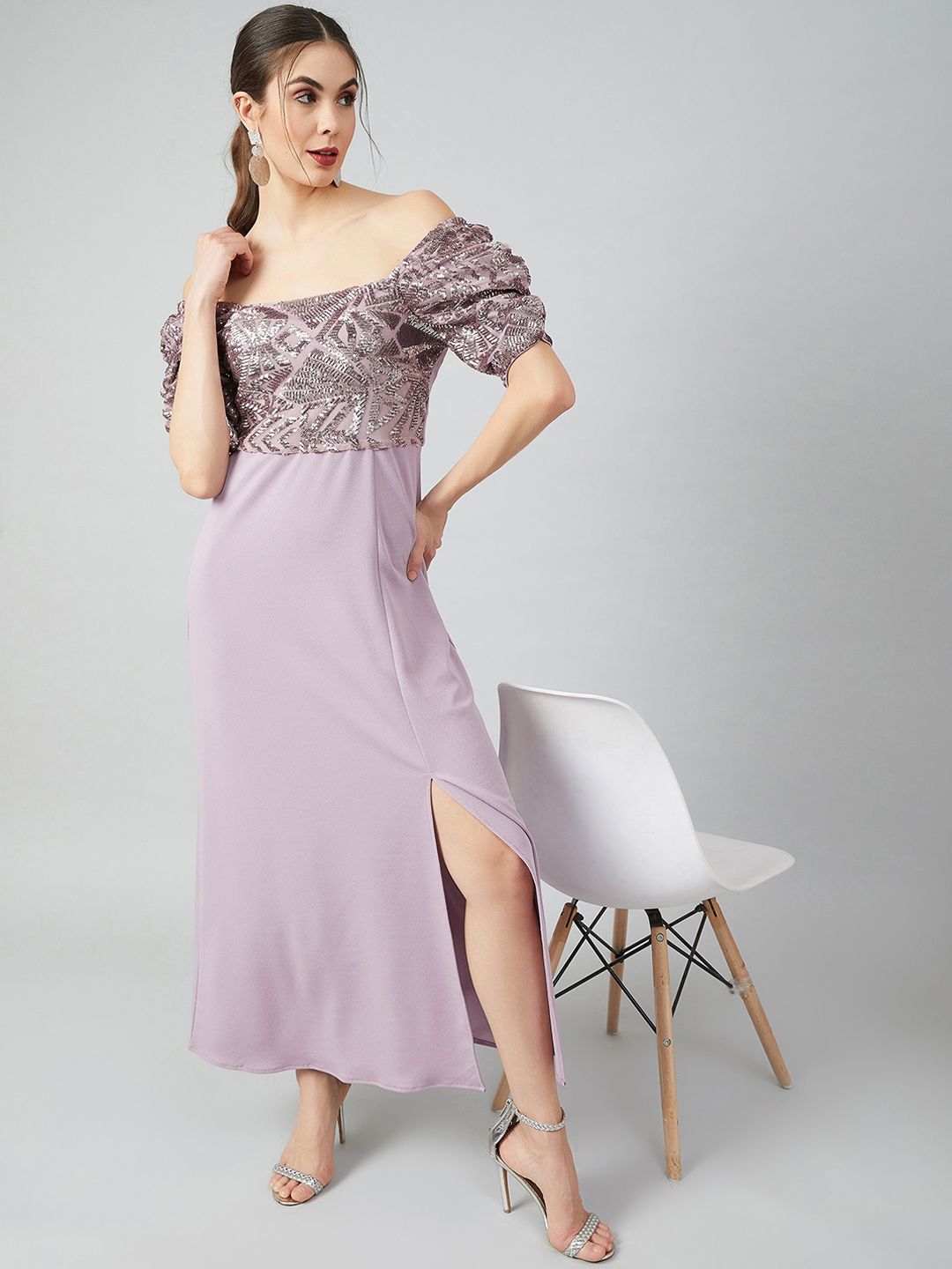 Athena Women Lavender Embellished Maxi Dress