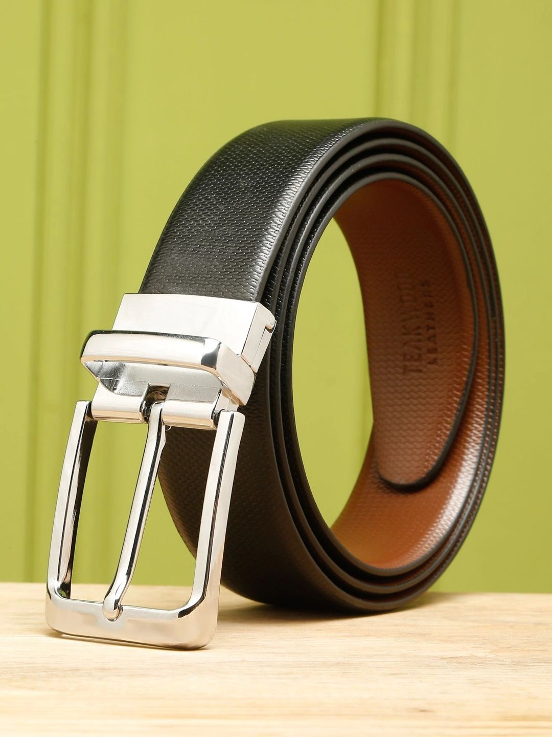 Teakwood Leathers Men Textured Leather Reversible Formal Belt