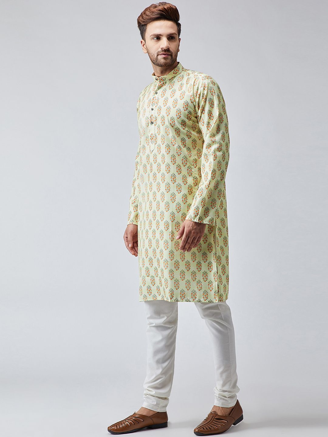 SOJANYA Men Lime Green Printed Straight Kurta