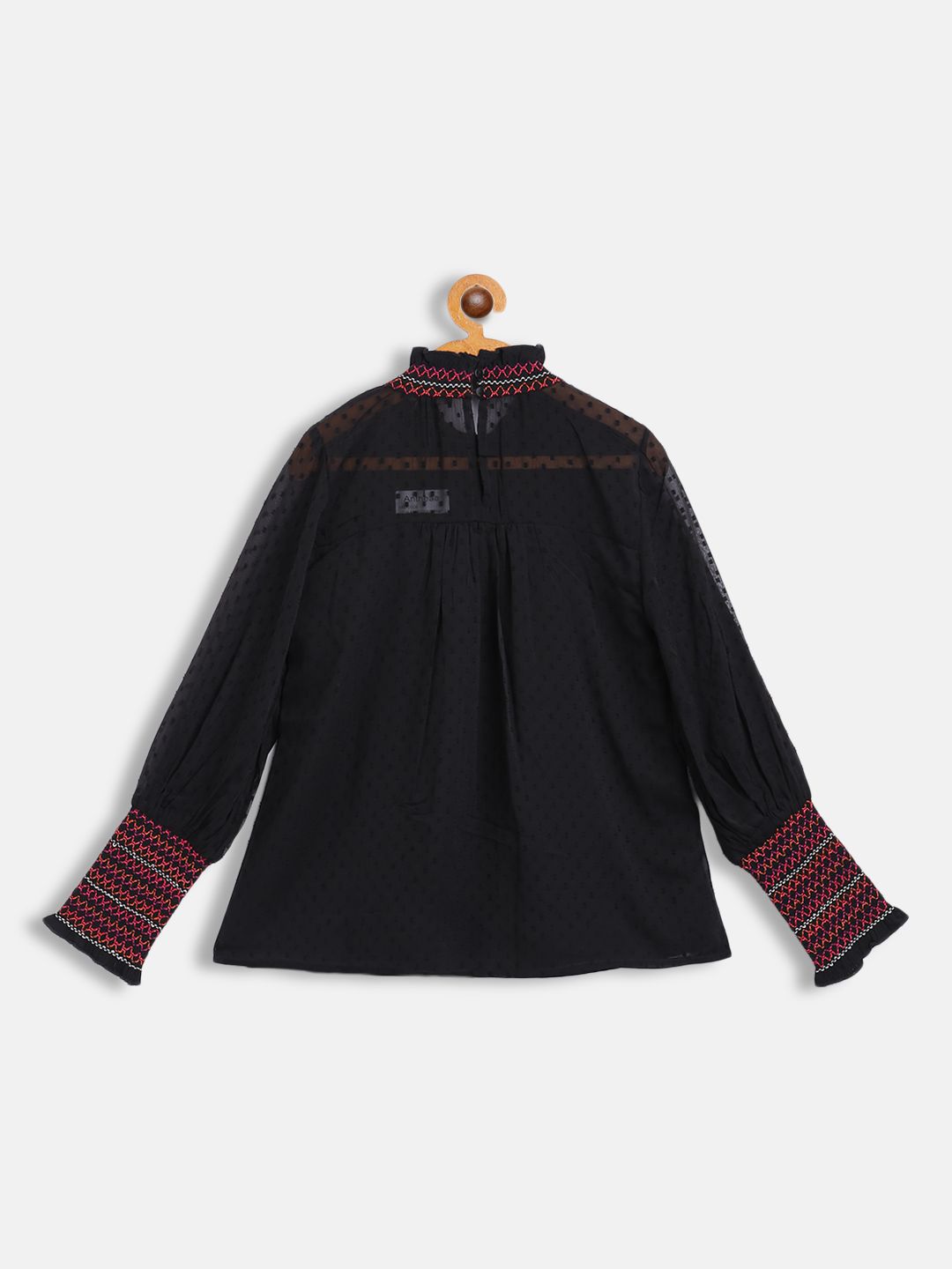 Antheaa Black & Red Embroidered Chiffon Top