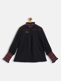 Antheaa Black & Red Embroidered Chiffon Top