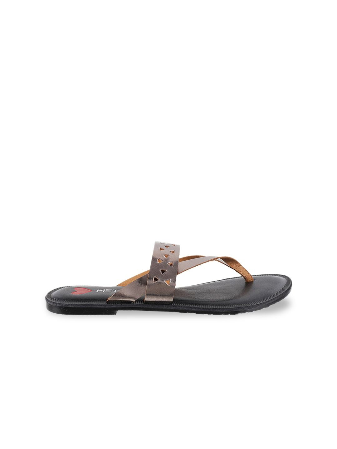 Metro Women Grey Solid T-Strap Flats