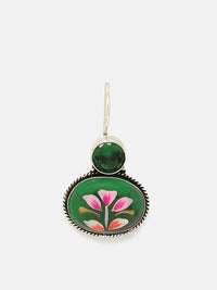 Priyaasi Silver Plated Emarld Stone Studded Oxidized Drop Earrings