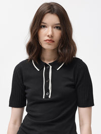 RAREISM Knitted Polo Collar Cotton T-Shirt