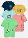 HELLCAT Boys Pack Of 5 Typography Printed Cotton T-shirt