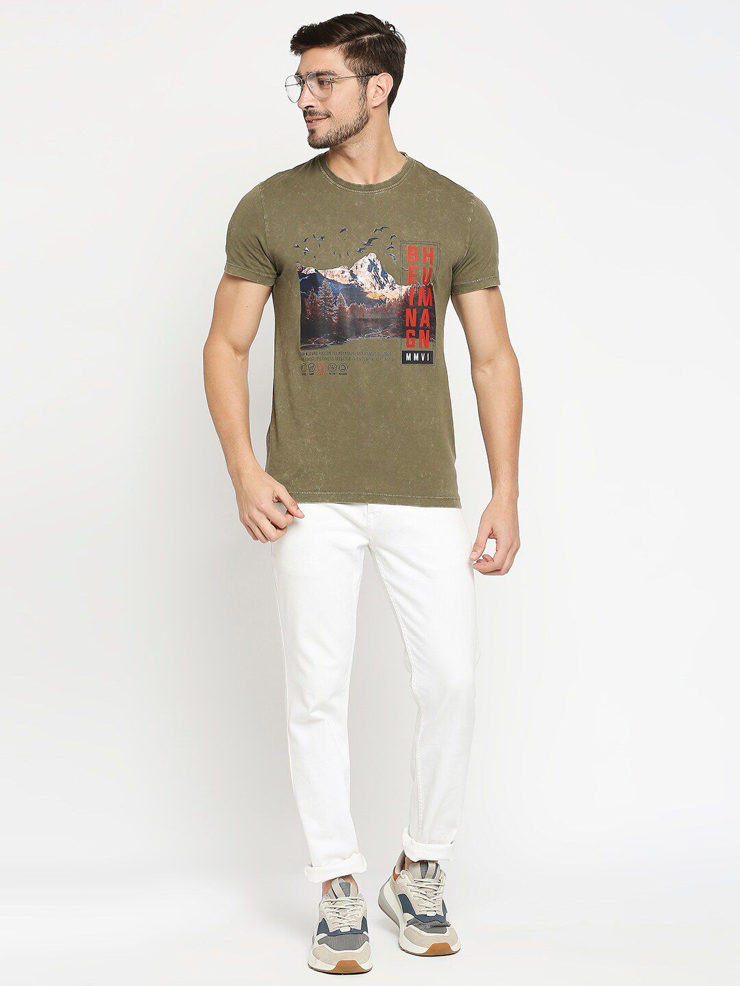 Being Human Men Olive Green Printed T-shirt