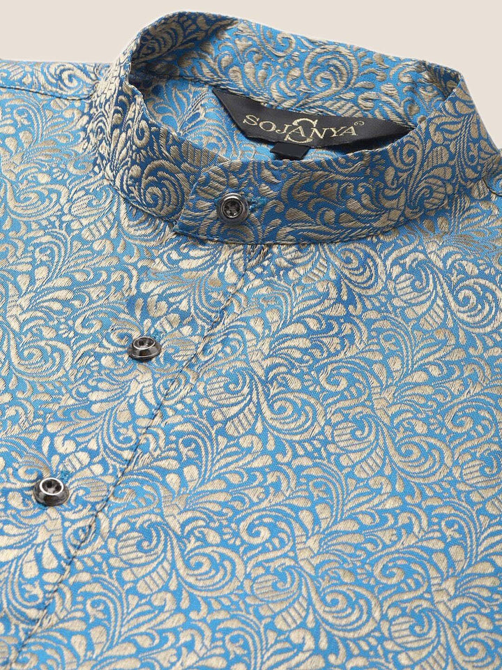 SOJANYA Floral Woven Design Kolar Mandarin Silk Jacquard Kurta With Churidar