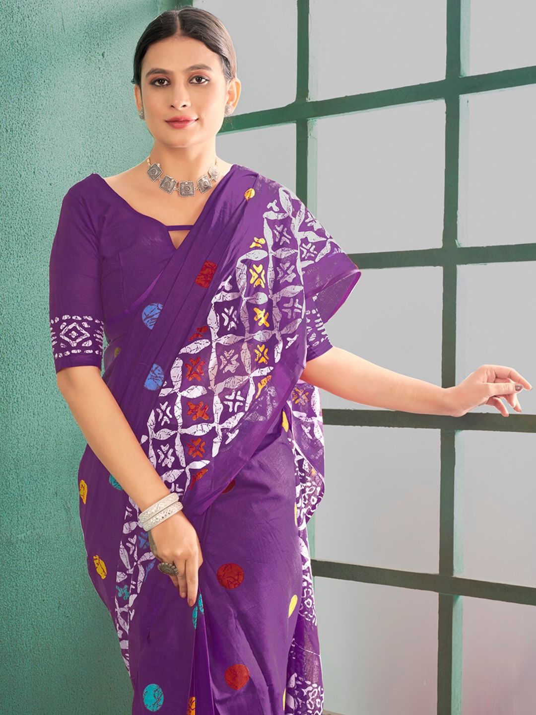 Saree mall Ethnic Motifs Pure Cotton Block Print Saree