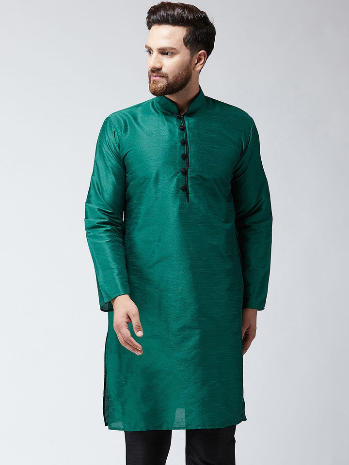 SOJANYA Men Green Solid Straight Kurta
