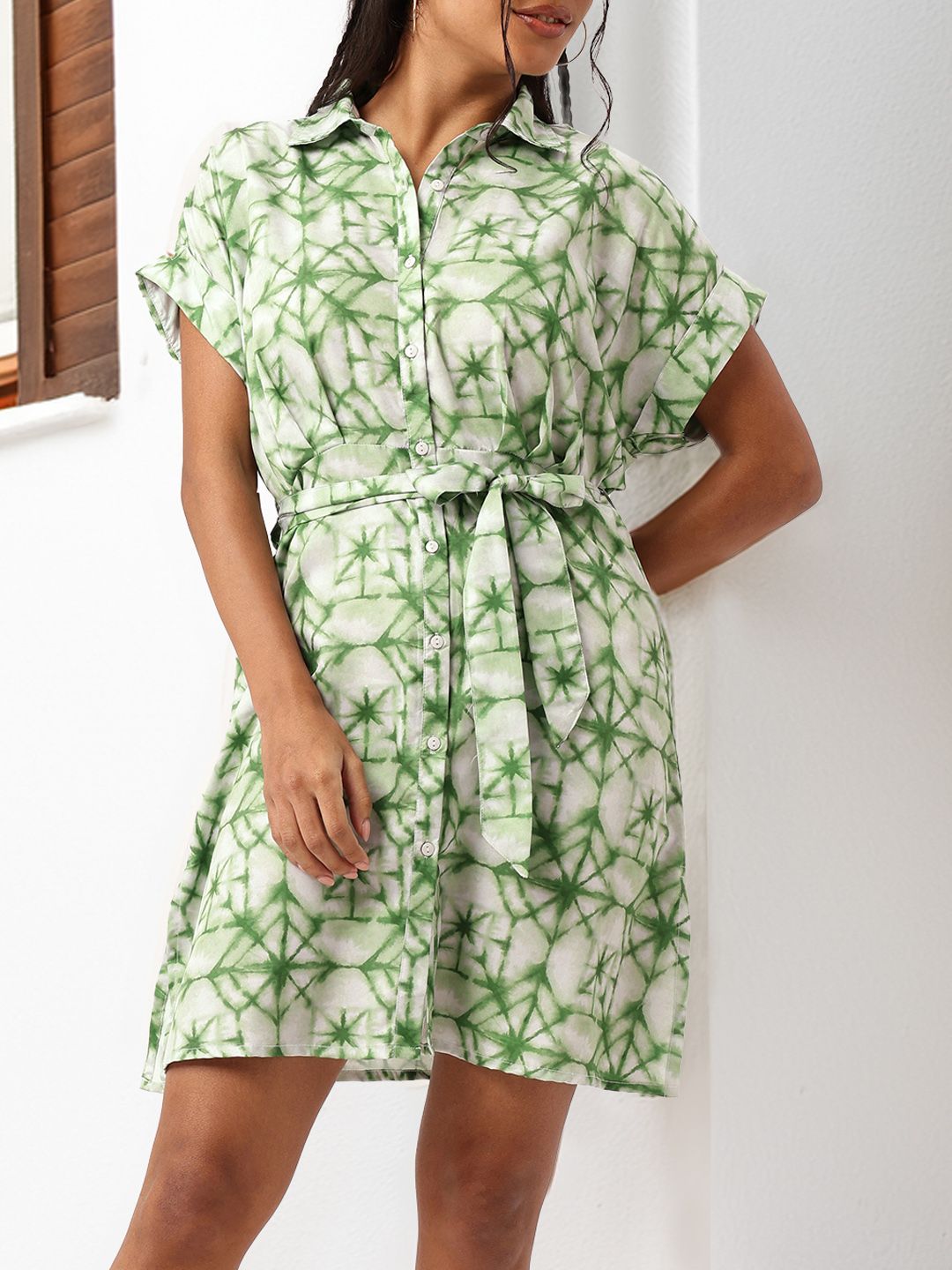 DressBerry Artistic Girly Edge Dyed Pleated Shirt Style Dress