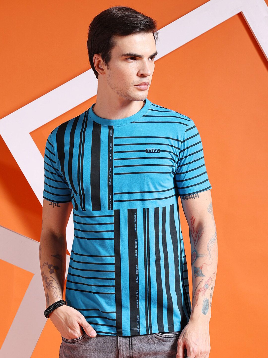 The Indian Garage Co Geometric Printed Round Neck T-shirt