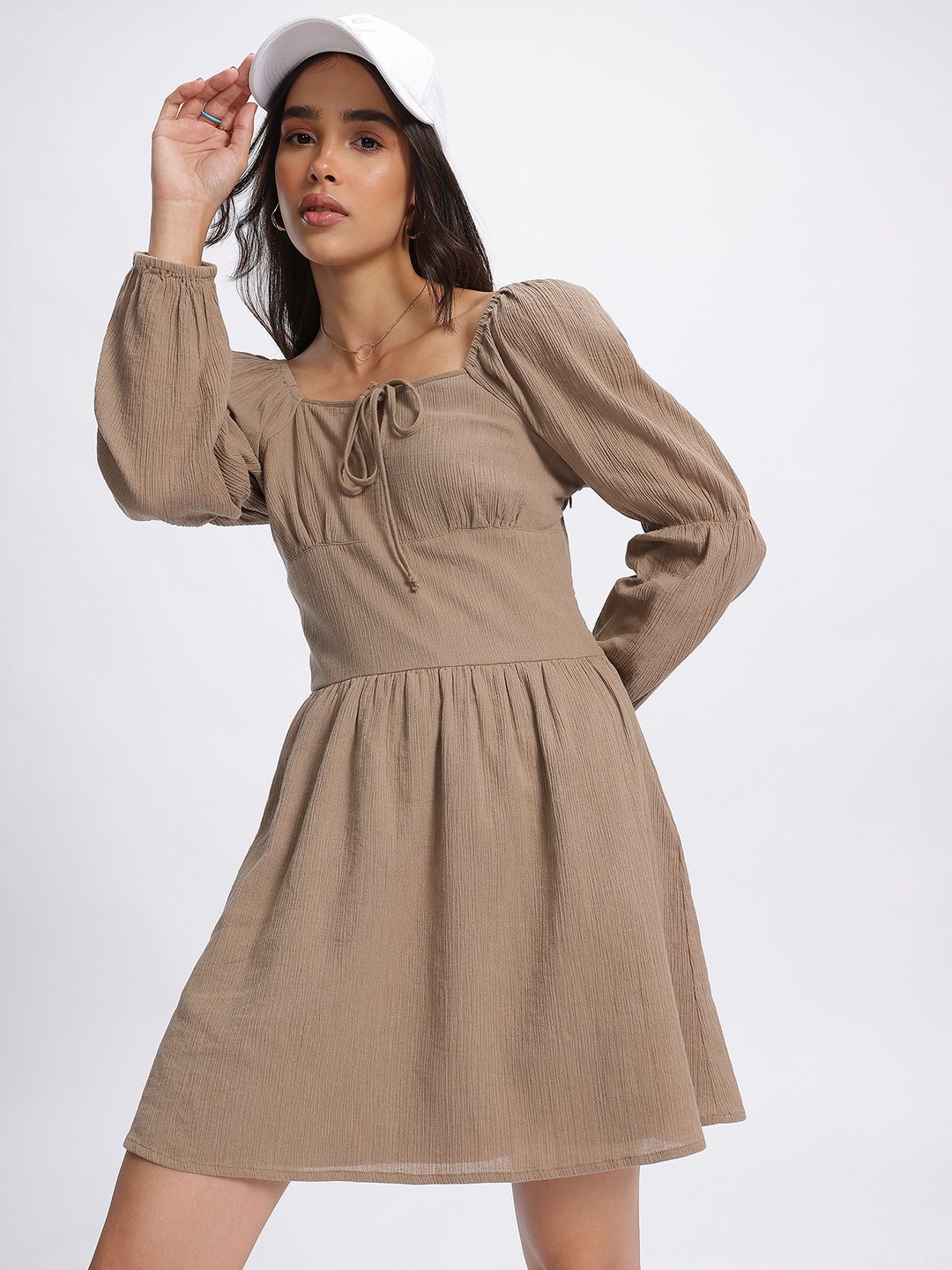 DressBerry Drama Sleeves Textured A-Line Dress