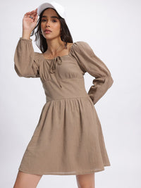 DressBerry Drama Sleeves Textured A-Line Dress