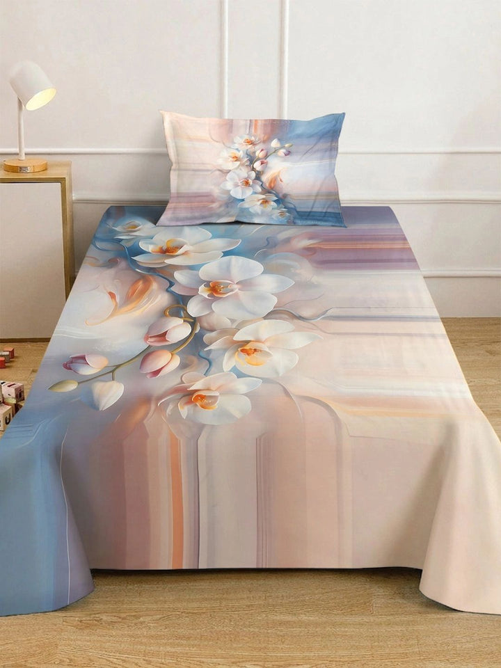 Moda Rapido X KLOTTHE Blue & Pink Floral 400 TC Single Bedsheet with 1 Pillow Covers