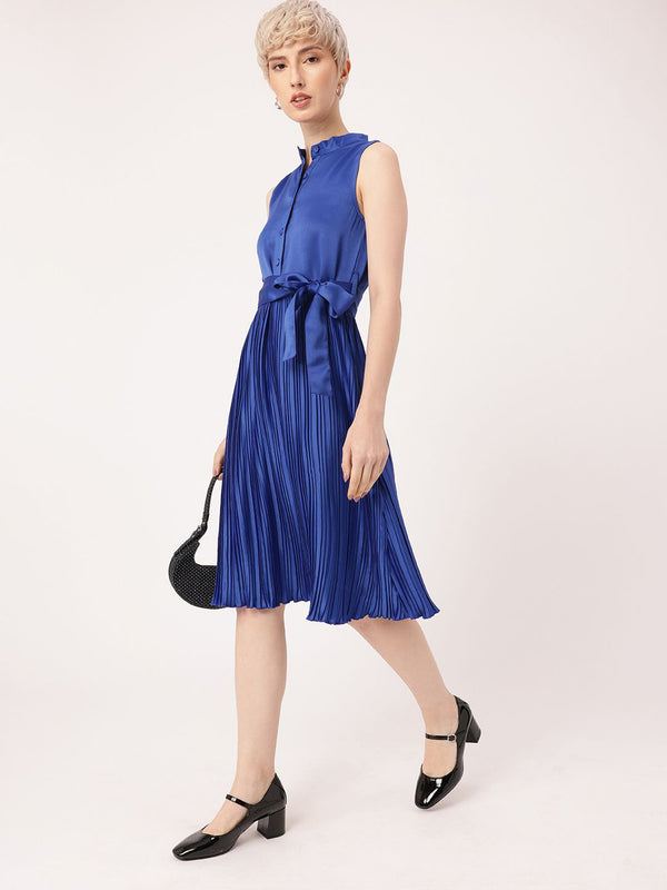 DressBerry Satin Sophistication Accordion Pleated Bow Detailed A-line Dress