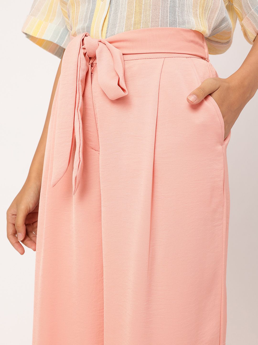 DressBerry Women High-Rise Pleated Belted Flared Trousers