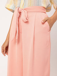 DressBerry Women High-Rise Pleated Belted Flared Trousers