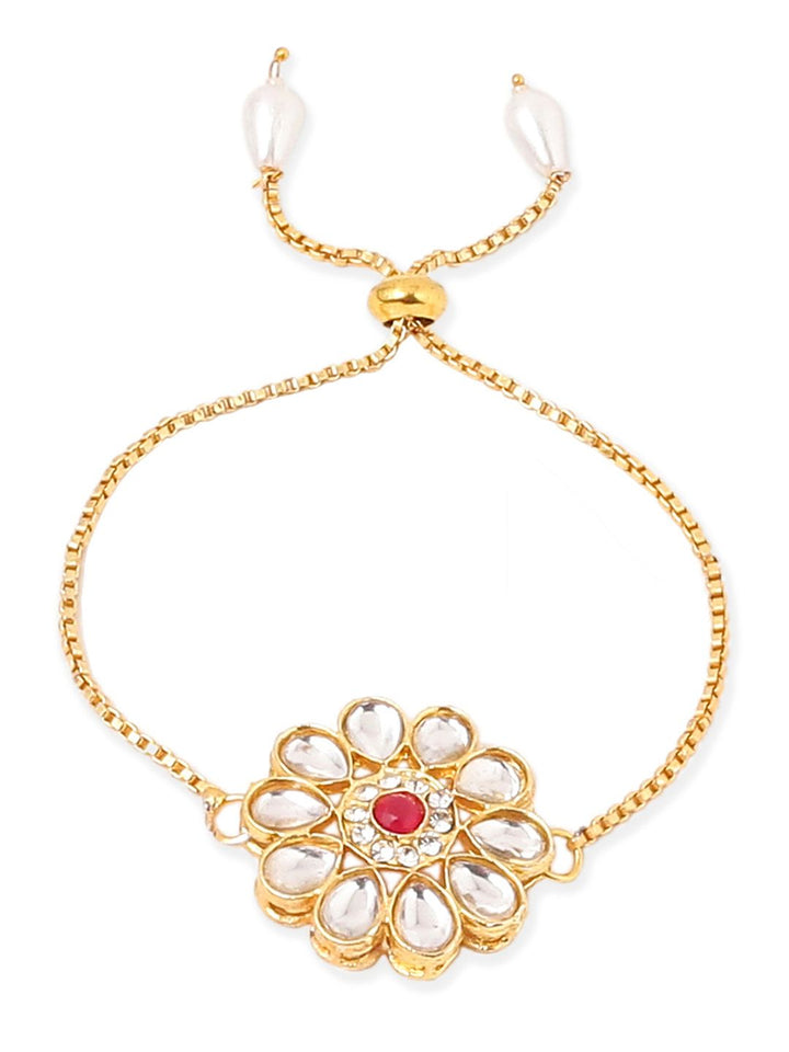 NVR Set of 2 Gold Toned Kundan Studded Bhaiya Bhabhi Rakhi Set with Roli Chawal
