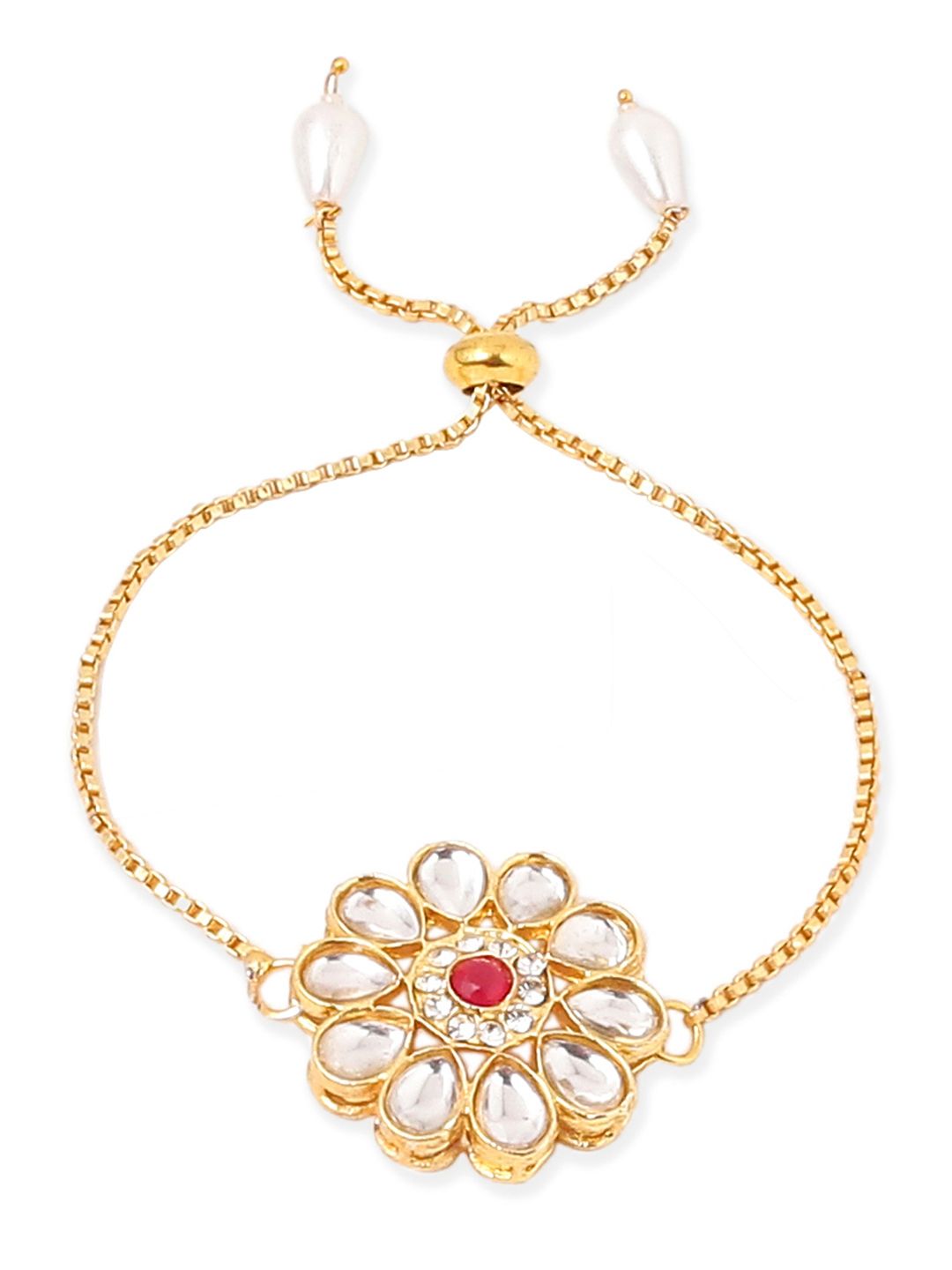 NVR Set of 2 Gold Toned Kundan Studded Bhaiya Bhabhi Rakhi Set with Roli Chawal