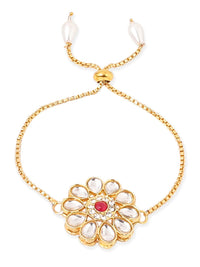 NVR Set of 2 Gold Toned Kundan Studded Bhaiya Bhabhi Rakhi Set with Roli Chawal