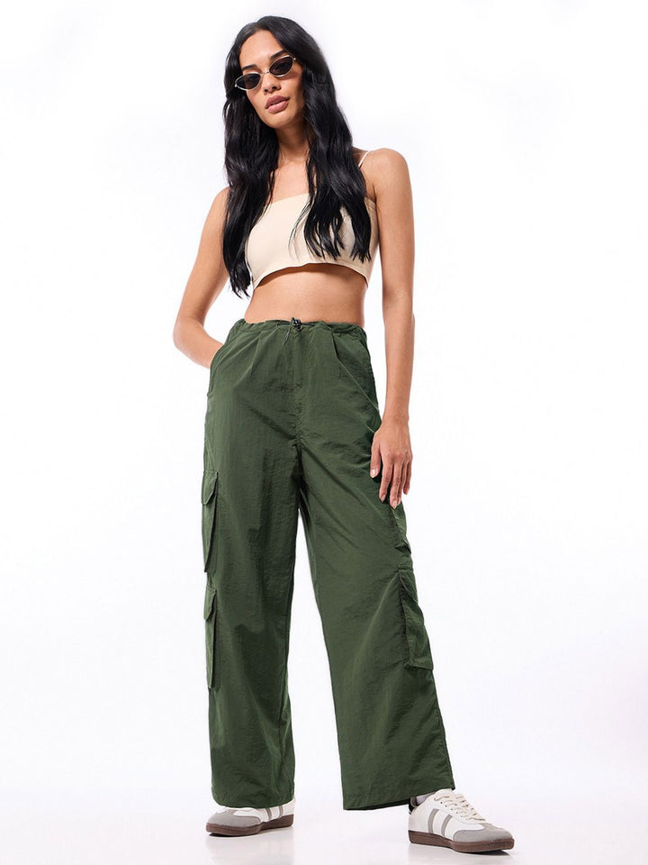 Bewakoof Women Baggy Loose Fit High-Rise Cargo Parachute Pants