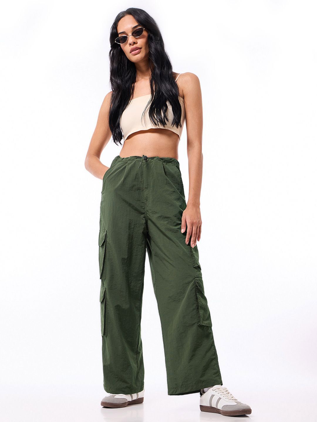 Bewakoof Women Baggy Loose Fit High-Rise Cargo Parachute Pants