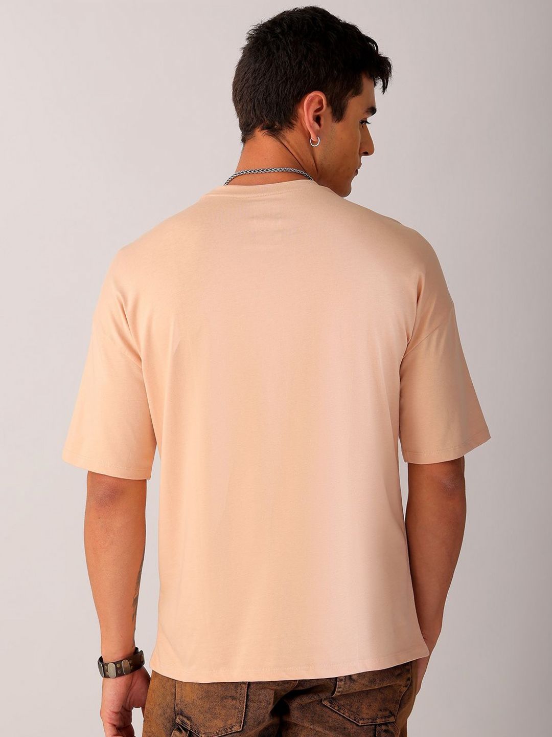 The Indian Garage Co Men Pure Cotton Typography Printed Applique Boxy Oversized T-shirt