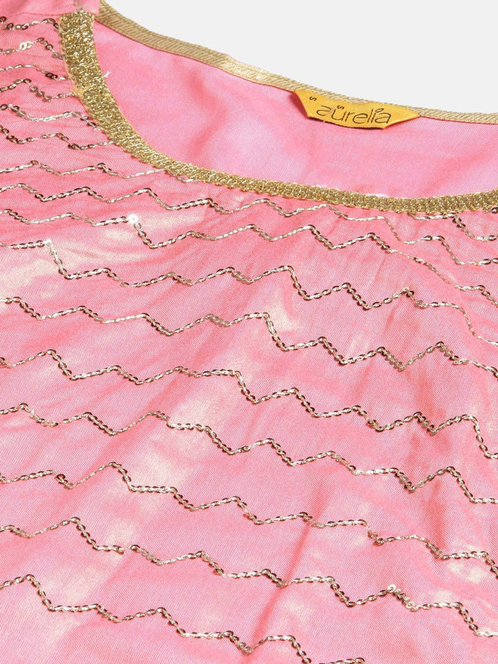 AURELIA Women Pink Sequin Embroidered Kurta with Sharara