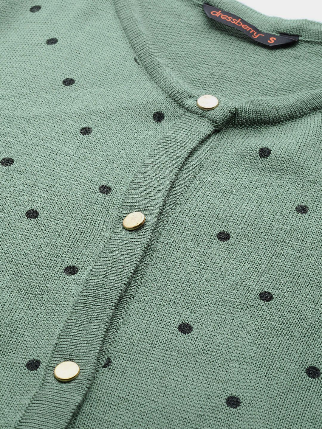 DressBerry Women Green & Black Printed Front-Open Sweater