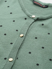 DressBerry Women Green & Black Printed Front-Open Sweater