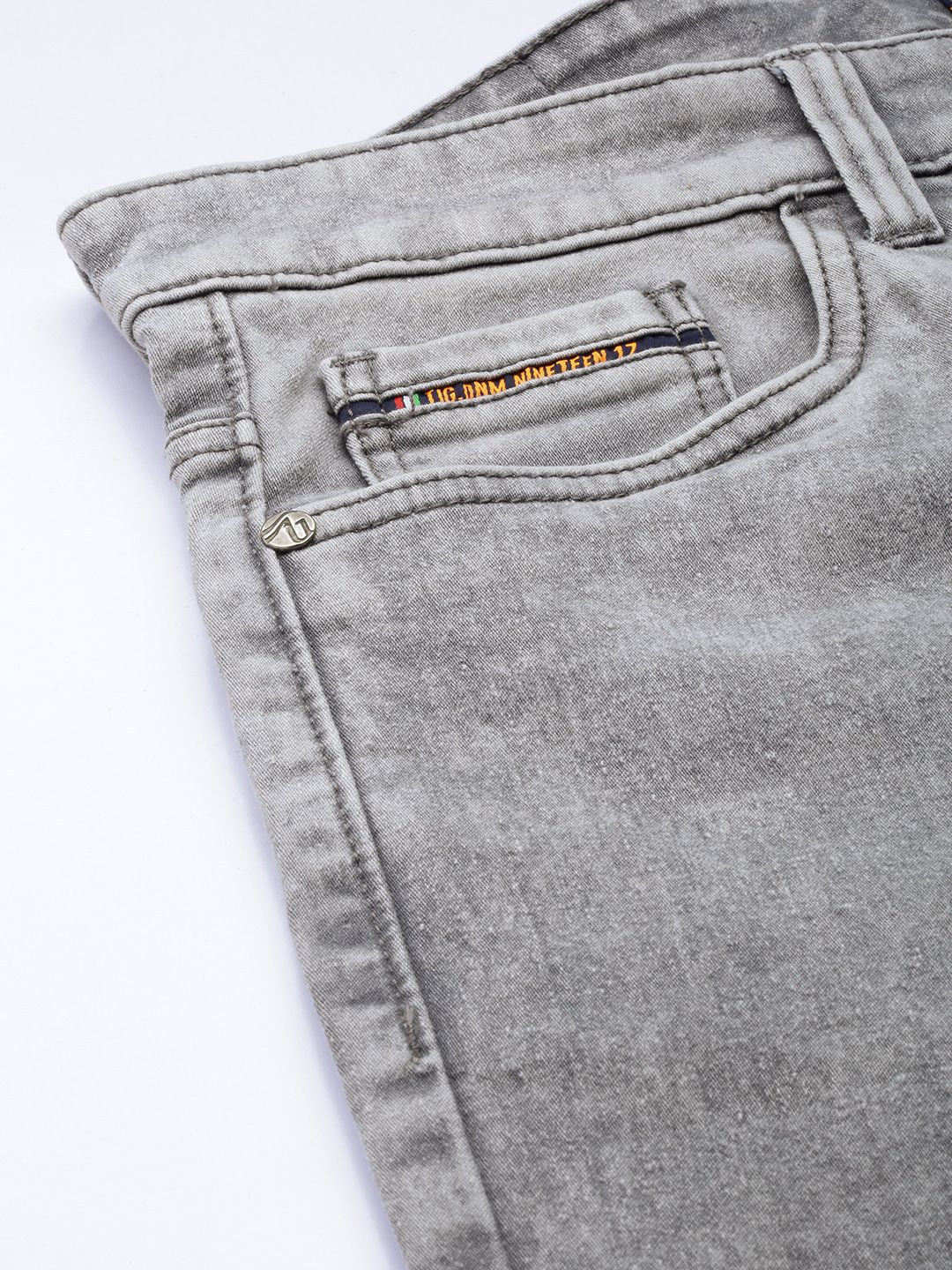 The Indian Garage Co Men Grey Slim Fit Light Fade Stretchable Jeans