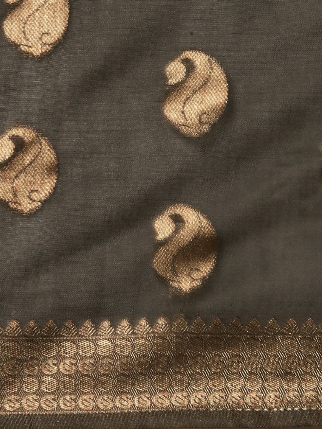 Saree mall Charcoal & Gold-Toned Paisley Linen Blend Sarees