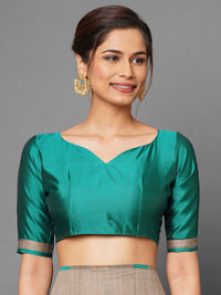 Saree mall Beige & Sea Green Ethnic Motifs Silk Cotton Banarasi Saree