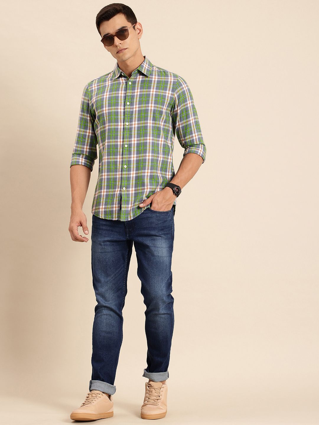 Being Human Pure Cotton Slim Fit Checked Casual Shirt