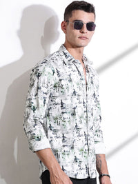 Thomas Scott Men Classic Slim Fit Spread Collar Abstract Printed Casual Shirt