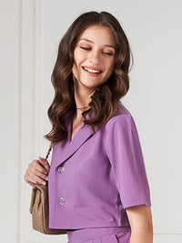 Athena Lavender Lapel Collar Short Sleeves Crop Blazer