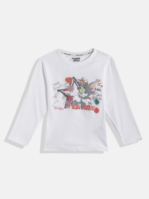 Happy Faces Girls Tom & Jerry Printed Pure Cotton T-shirt