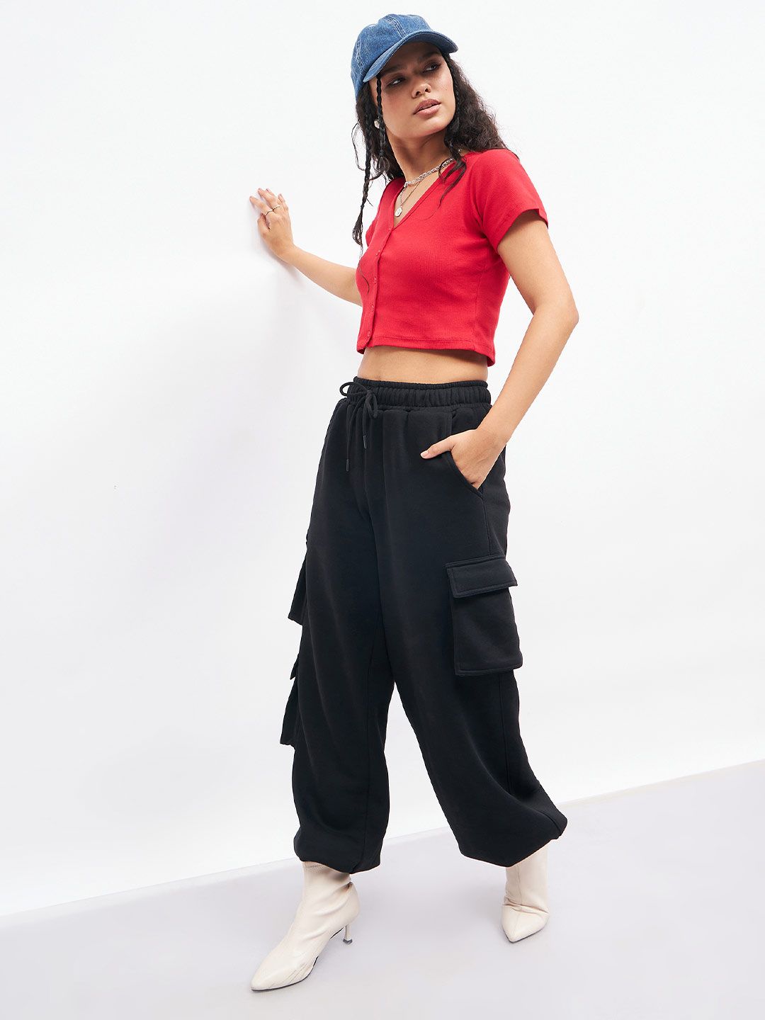 Sassafras Red Pure Cotton Fitted Crop Top